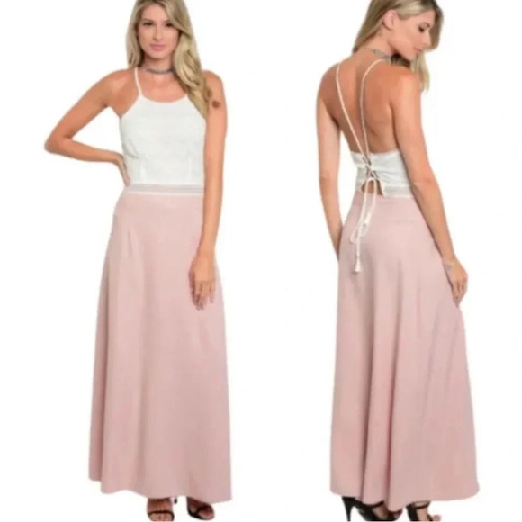 NEW Available By Angela FashionHalter Neck Lace Up Thin Strap Maxi Dress Size L - Picture 1 of 9